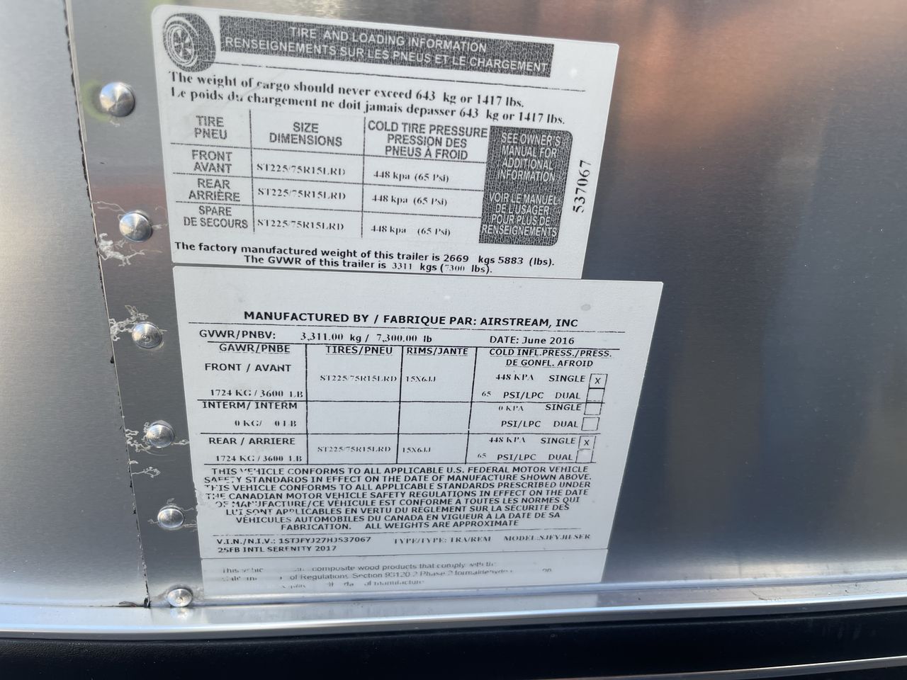 2017 Airstream 25FBQ Base