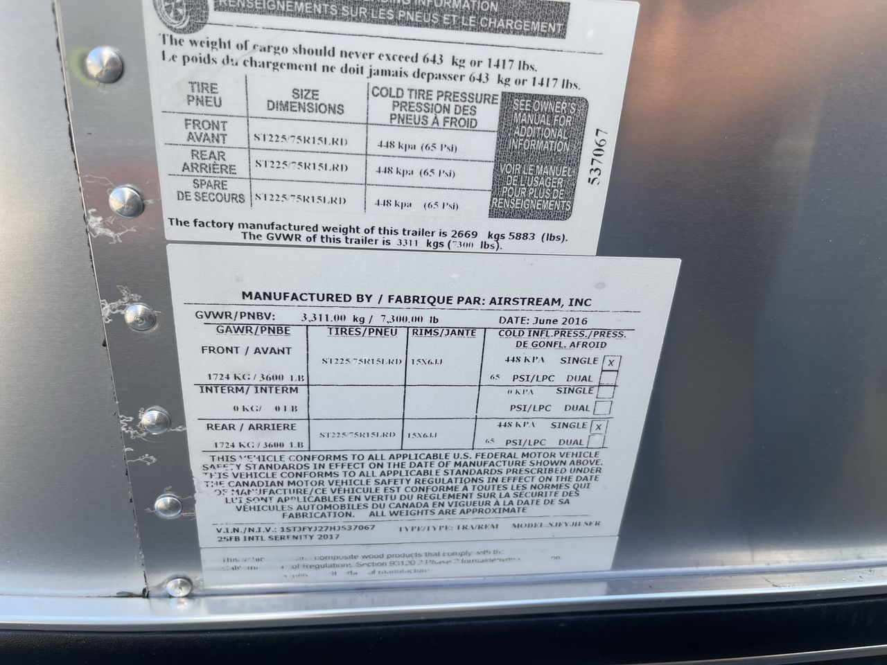 2017 Airstream 25FBQ Base